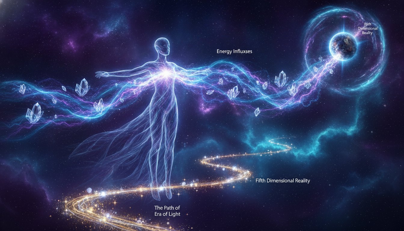 Navigating the Cosmic Tide: Energy Influxes, Fifth Dimensional Reality, and the Path of Era of Light